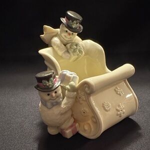 Lenox Snowman Sleigh Figurine - Cream and Black